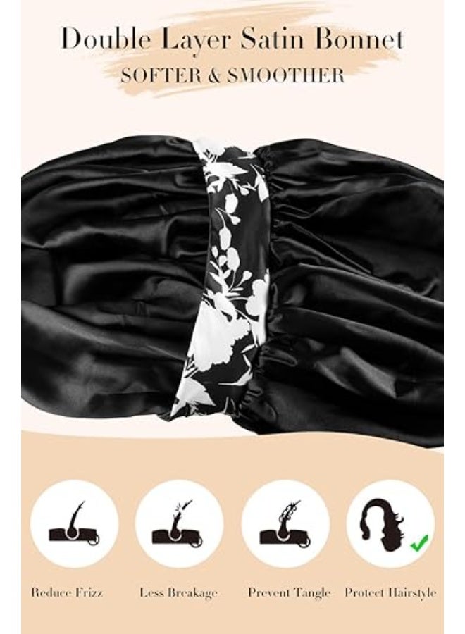 olayks 4 Pcs Printing Silk Hair Bonnet Nightcaps,With Wide Edge Ribbon,Tie Satin Lined,Sleep Shower Cap Hair Care Cover,For Women's Unisex Curls Natural Hair Personal Care - Image 5